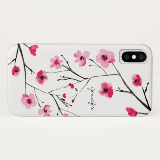 Gepersonaliseerde Cherry Blossom waterverf Case-Mate iPhone Case (Achterkant (horizontaal))