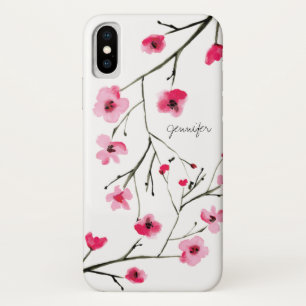 Gepersonaliseerde Cherry Blossom waterverf iPhone X Hoesje