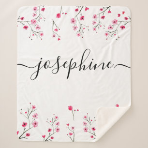 Gepersonaliseerde Cherry Blossom waterverf florale Sherpa Deken