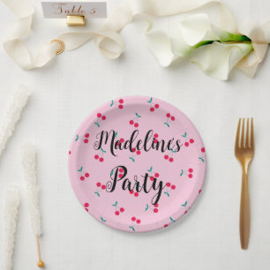 Gepersonaliseerde Cherry Cherries Pattern Pink Par Papieren Bordje