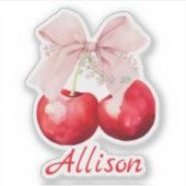 Gepersonaliseerde Cherry Coquette Roze Bow Cut Sticker (Voorkant)
