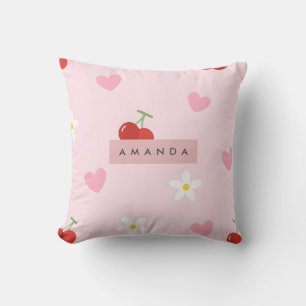 Gepersonaliseerde Cherry, Daisy & Pink Heart Patte Kussen