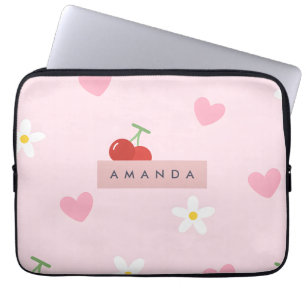 Gepersonaliseerde Cherry, Daisy & Pink Heart Patte Laptop Sleeve