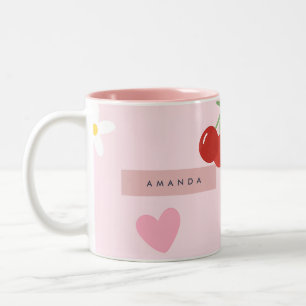 Gepersonaliseerde Cherry, Daisy & Pink Heart Patte Tweekleurige Koffiemok