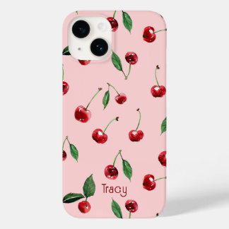 Gepersonaliseerde Cherry telefoonhoes, roze Case-Mate iPhone 14 Hoesje