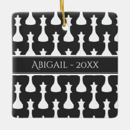 Gepersonaliseerde Chess Queen Black, witte kerst Keramisch Ornament