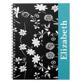Gepersonaliseerde Chevron Floral Black White Monog Notitieboek (Voorkant)