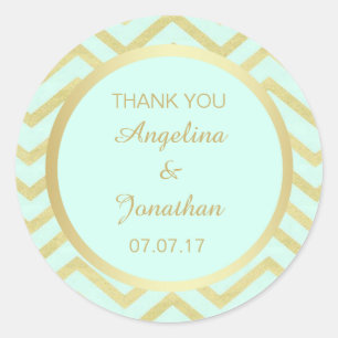 Gepersonaliseerde Chevron Mint Groene Gouden Folie Ronde Sticker