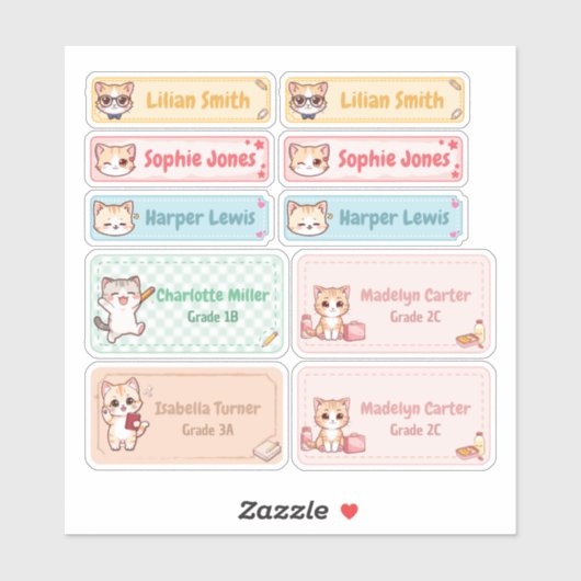 Gepersonaliseerde Chibi Kitten Naam Labels (Vel)