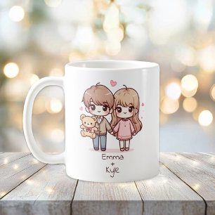Gepersonaliseerde Chibi-stijl teddybeer paar Koffiemok