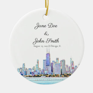 Gepersonaliseerde Chicago Skyline Ceramic Ornament
