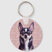 Gepersonaliseerde Chihuahua Roze Sleutelhanger (Voorkant)