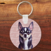Gepersonaliseerde Chihuahua Roze Sleutelhanger (Voorkant)