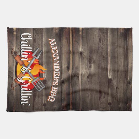 Gepersonaliseerde Chillin' en Grillin' BBQ Theedoek (Horizontaal)