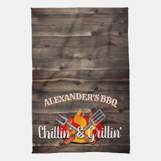 Gepersonaliseerde Chillin' en Grillin' BBQ Theedoek (Verticaal)