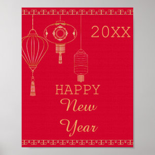 Gepersonaliseerde Chinese lantaarn rood en goud vo Poster