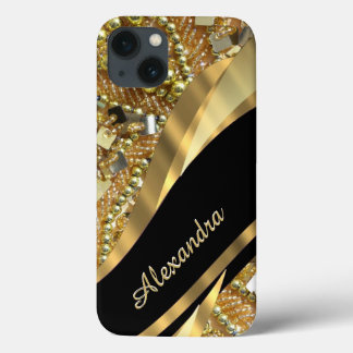 Gepersonaliseerde chique elegante zwarte en gouden iPhone 13 hoesje