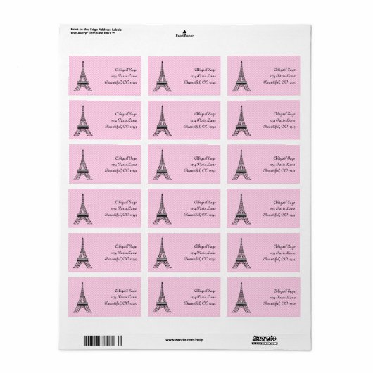 Gepersonaliseerde chique Paris Eiffel Tower adresl Etiket (Full Sheet)