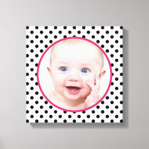 Gepersonaliseerde chique polka dot Baby foto Afbee Canvas Afdruk