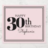 Gepersonaliseerde Chique Roze 30e Verjaardag voor  Sparkling Wijnetiket (Enkel label)