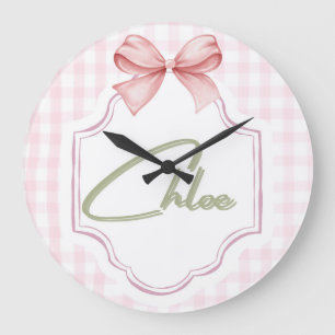 Gepersonaliseerde Chloe Baby Girl Nursery Bow & Gi Grote Klok