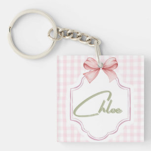 Gepersonaliseerde Chloe Baby Girl Nursery Bow & Gi Sleutelhanger