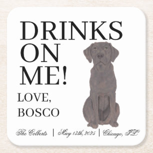 Gepersonaliseerde Chocolade Labrador Hond bruiloft Vierkante Kartonnen Onderzetter