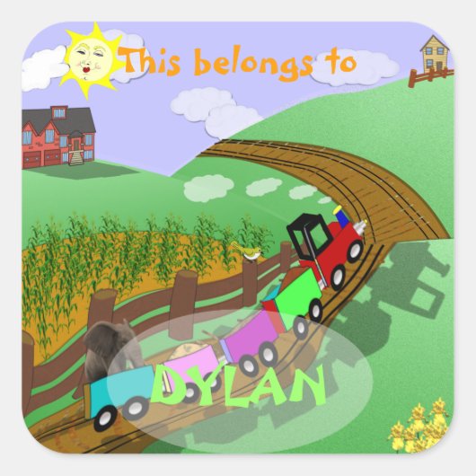 Gepersonaliseerde Choo Choo Bookplate Vierkante Sticker (Voorkant)