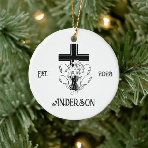 Gepersonaliseerde Christelijke Cross Kerstvakantie Keramisch Ornament