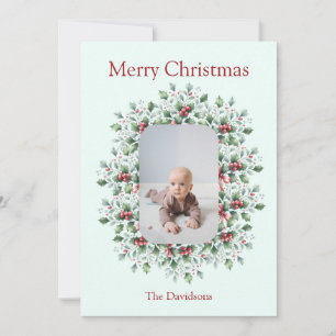 Gepersonaliseerde Christmas Holly-fotokaart Feestdagenkaart