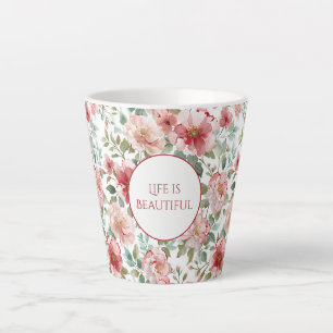 Gepersonaliseerde citaat met roze rode bloemen latte mok