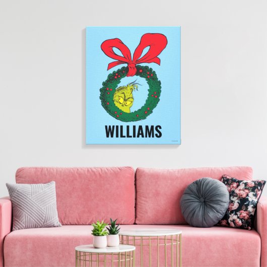 Gepersonaliseerde Classic Grinch | Kerstkrans Canvas Afdruk (Insitu (Woonkamer))