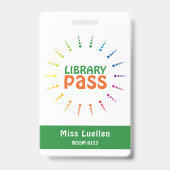 Gepersonaliseerde Classroom Library Hall Pass Badge (Front)