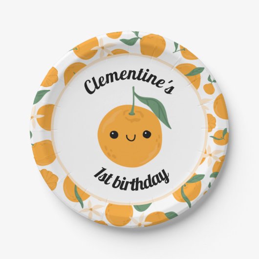 Gepersonaliseerde Clementine Tangerine Cutie Sinaa Papieren Bordje (Voorkant)