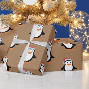 Gepersonaliseerde Collage Pinguïn – Grappige Kerst Cadeaupapier
