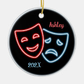 Gepersonaliseerde Comedy en Tragedy Masks Neon Keramisch Ornament (Voorkant)