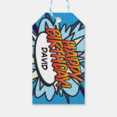 Gepersonaliseerde Comic Book Pop Art HAPPY BIRTHDA Cadeaulabel (Voorkant)