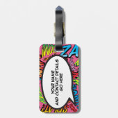 Gepersonaliseerde Comic Book Pop Art Sounds Bagagelabel (Achterkant verticaal)