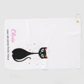 Gepersonaliseerde Cool Kitty Cat Modern Minimalist Golfhanddoek (Horizontaal)