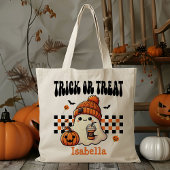Gepersonaliseerde Cool Retro Ghost Trick or treat Tote Bag
