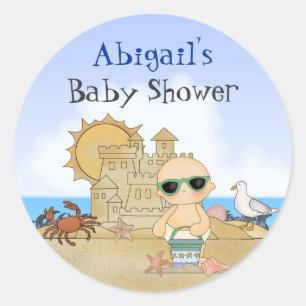 Gepersonaliseerde Cool Schattige Beach Baby Boys B Ronde Sticker