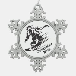 Gepersonaliseerde Cool Snowboarding Mountain Tin Sneeuwvlok Ornament