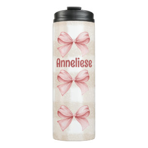 Gepersonaliseerde Coquette Bows met Beige Gingham Thermosbeker