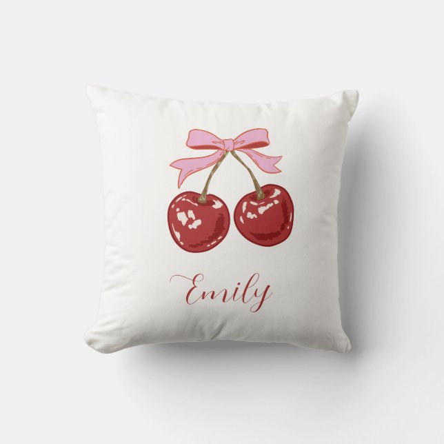 Gepersonaliseerde Coquette Cherry Bow Naam Kussen (Voorkant)