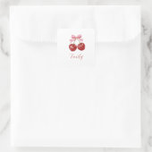 Gepersonaliseerde Coquette Cherry Bow Naam Vierkante Sticker (Tas)