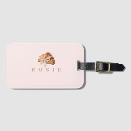 Gepersonaliseerde Coquette Croissant Roze Lint Bagagelabel (Voorkant (horizontaal))