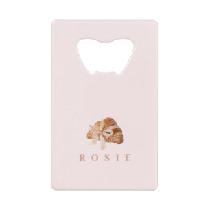 Gepersonaliseerde Coquette Croissant Roze Lint Kredietkaart Flessenopener