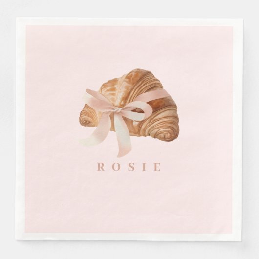 Gepersonaliseerde Coquette Croissant Roze Lint Servet (Voorkant)