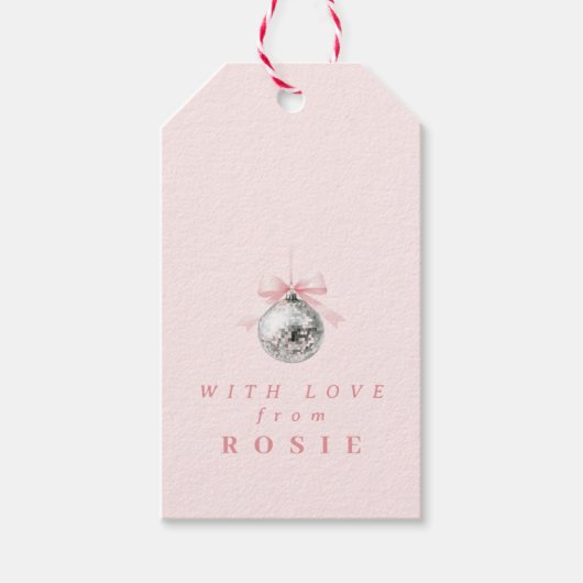 Gepersonaliseerde Coquette Disco Bal Roze Lint Cadeaulabel (Voorkant)