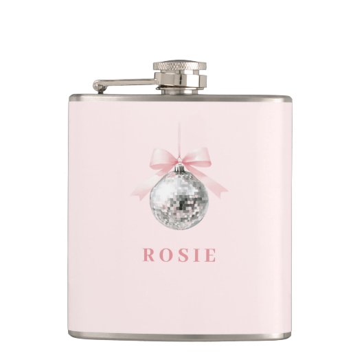 Gepersonaliseerde Coquette Disco Bal Roze Lint Heupfles (Voorkant)